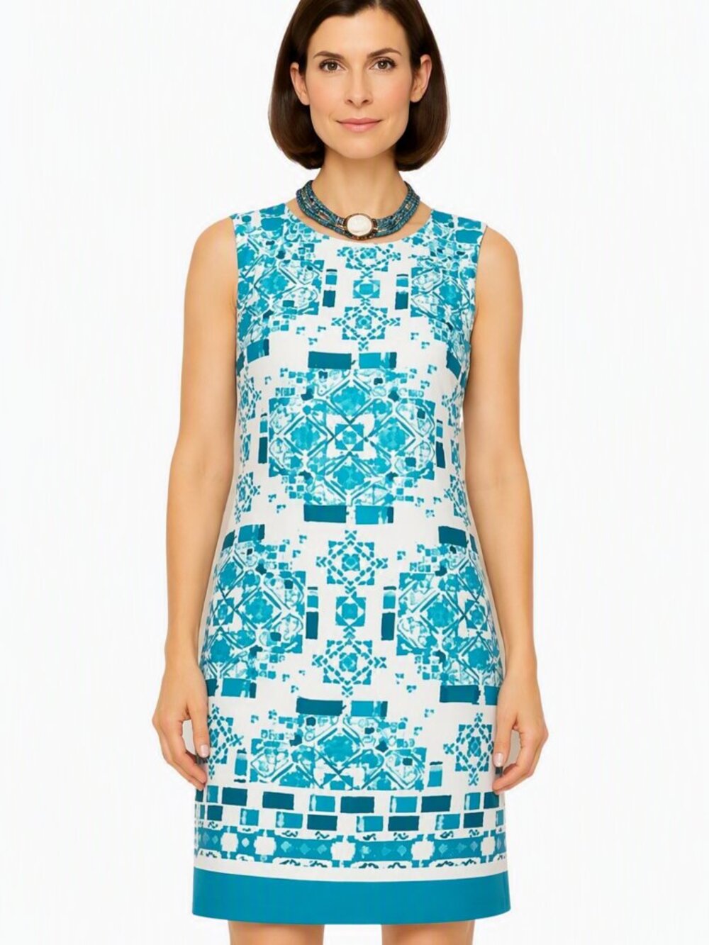 Chic Geometric Floral Sleeveless Dress XS | The Limited | Turquoise White | EUC